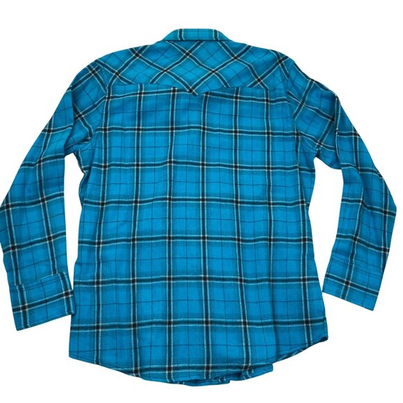 Wrangler Mens Shirt Large Long Sleeve Pearl Snaps Plaid Casual Classic Y2K Blue - Picture 2 of 11